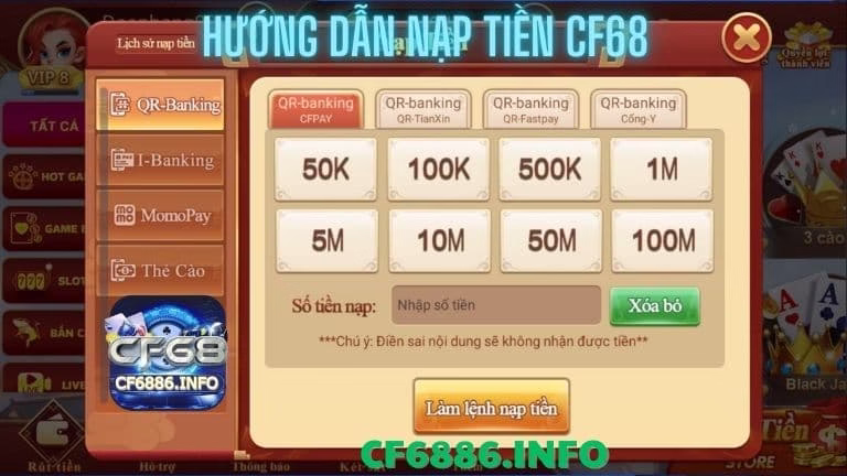 Hướng dẫn nạp tiền cf68